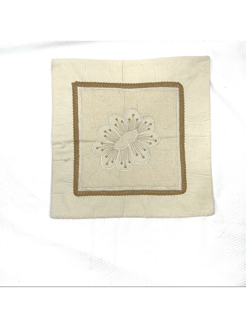 New-2pc Set Handmade Cotton&Jute Embroidered, LightlyQuilted Throw Pillow Covers